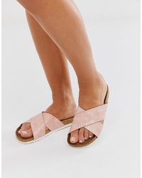 Sandali piatti in pelle rosa di ASOS DESIGN