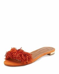 Sandali piatti in pelle scamosciata arancioni
