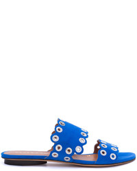 Sandali piatti in pelle scamosciata blu di Derek Lam