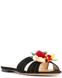 Sandali piatti in pelle scamosciata decorati neri di Charlotte Olympia