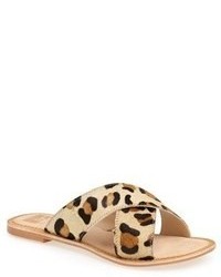Sandali piatti in pelle scamosciata leopardati marrone chiaro