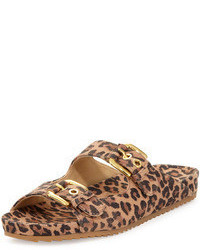 Sandali piatti in pelle scamosciata leopardati marroni