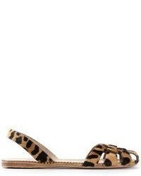 Sandali piatti in pelle scamosciata leopardati marroni di Car Shoe