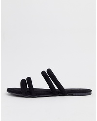 Sandali piatti in pelle scamosciata neri di Glamorous