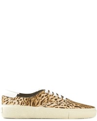 Scarpe da ginnastica di tela di tela leopardate marrone chiaro di Saint Laurent