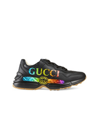 Scarpe sportive in pelle stampate nere di Gucci
