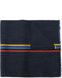 Sciarpa di lana a righe orizzontali blu scuro di Paul Smith