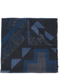 Sciarpa di lana con stampa cachemire blu scuro di Etro