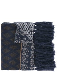 Sciarpa di lana geometrica blu scuro