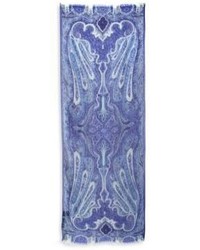 Sciarpa di lino stampata azzurra