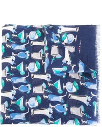 Sciarpa di lino stampata blu scuro di Kiton