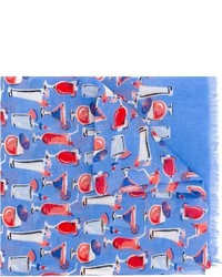 Sciarpa di lino stampata blu di Kiton