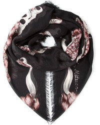 Sciarpa di seta a fiori nera e bianca di Alexander McQueen