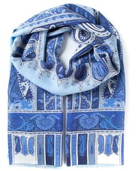 Sciarpa di seta con stampa cachemire blu di Etro