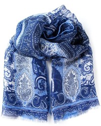 Sciarpa di seta con stampa cachemire blu di Etro