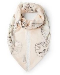 Sciarpa di seta stampata beige di Alexander McQueen