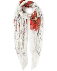 Sciarpa di seta stampata bianca di Alexander McQueen