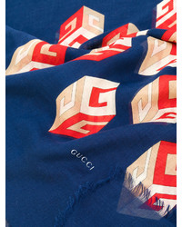Sciarpa di seta stampata blu di Gucci