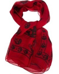 Sciarpa di seta stampata rossa di Alexander McQueen