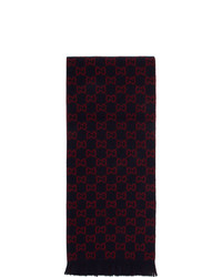 Sciarpa stampata blu scuro e rossa di Gucci