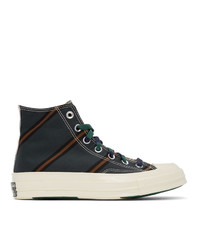 Sneakers alte a righe orizzontali verde scuro di Converse