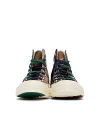 Sneakers alte a righe orizzontali verde scuro di Converse