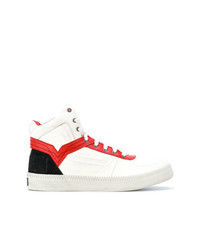 Sneakers alte bianche e rosse