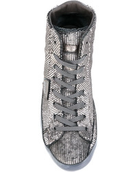 Sneakers alte con paillettes decorate argento di Philippe Model