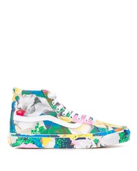 Sneakers alte di tela a fiori multicolori