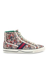 Sneakers alte di tela a fiori multicolori di Gucci