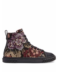 Sneakers alte di tela a fiori nere di Giuseppe Zanotti