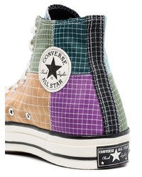 Sneakers alte di tela a quadri multicolori di Converse