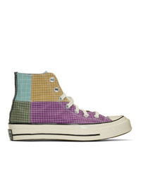 Sneakers alte di tela a quadri multicolori di Converse