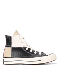Sneakers alte di tela a quadri nere e marrone chiaro di Converse