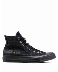 Sneakers alte di tela a quadri nere di Converse