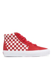 Sneakers alte di tela a quadri rosse di Vans