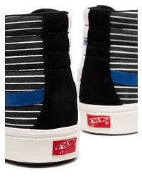 Sneakers alte di tela a righe orizzontali nere di Vans