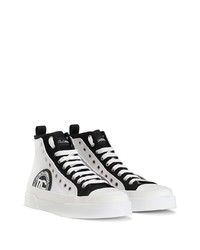 Sneakers alte di tela bianche e nere di Dolce & Gabbana