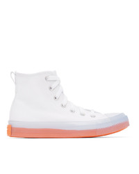 Sneakers alte di tela bianche e rosa