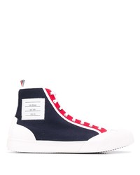 Sneakers alte di tela bianche e rosse e blu scuro di Thom Browne