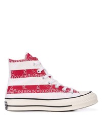 Sneakers alte di tela bianche e rosse di Converse X JW Anderson