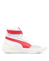 Sneakers alte di tela bianche e rosse di Puma