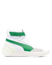 Sneakers alte di tela bianche e verdi di Puma