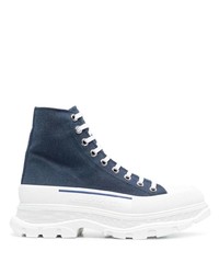 Sneakers alte di tela blu scuro e bianche di Alexander McQueen