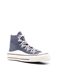 Sneakers alte di tela blu scuro e bianche di Converse