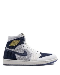 Sneakers alte di tela blu scuro e bianche di Jordan