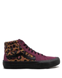 Sneakers alte di tela leopardate bordeaux