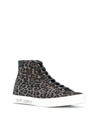 Sneakers alte di tela leopardate grigio scuro di Saint Laurent