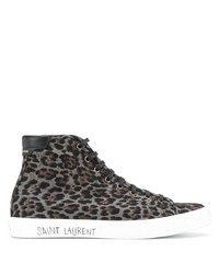 Sneakers alte di tela leopardate grigio scuro di Saint Laurent
