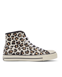Sneakers alte di tela leopardate marrone chiaro